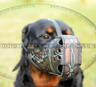 Rottweiller Muzzle Leather "Barbed Wire" Design for K9 Dogs