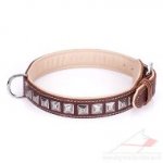 "Pyramid" Stylish Brown Leather Studded Dog Collar