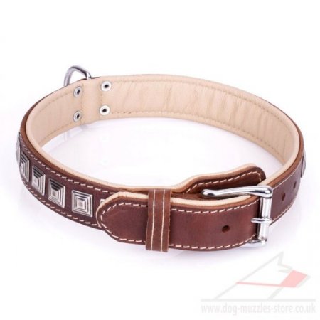 "Pyramid" Stylish Brown Leather Studded Dog Collar