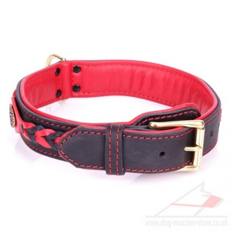 "Heavy Fire" Soft Red Leather Padded Dog Collar