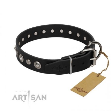 Luxury Black Leather Dog Collar with Studs FDT Artisan
