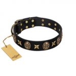 "Starry Saga" Black Leather Dog Collar With Studs FDT Artisan
