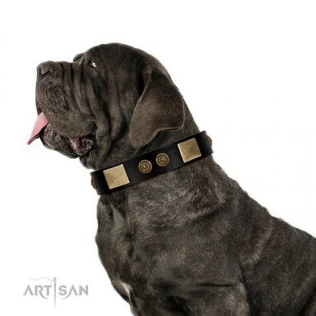 NEW! Black Leather Collar For A Dog "Chicci-Glam" FDT Artisan