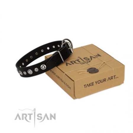 Luxury Black Leather Dog Collar with Studs FDT Artisan