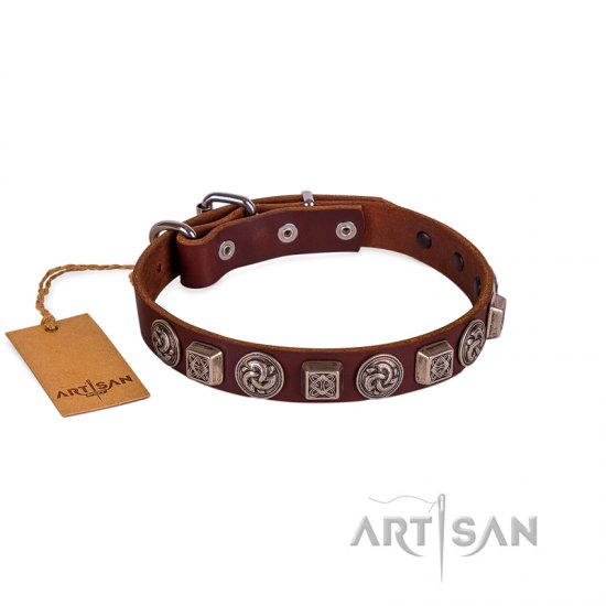 Luxury Brown Leather Dog Collar With Metal Buckle FDT Artisan