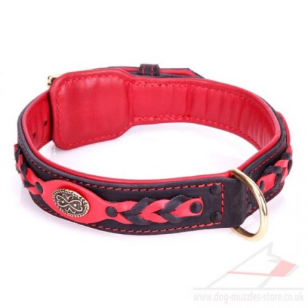 "Heavy Fire" Soft Red Leather Padded Dog Collar