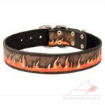 Large Dog Collar Painted Natural Leather "Flame"