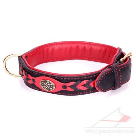 "Heavy Fire" Soft Red Leather Padded Dog Collar