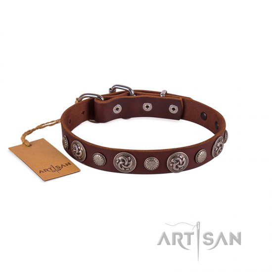 Designer Studded Dog Collar With Round Ornaments FDT Artisan