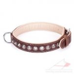 "Cone" Comfortable Brown Leather Dog Collars UK With Decorations