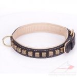Extra Durable Black Leather Brass Dog Collars Studded With Cubes