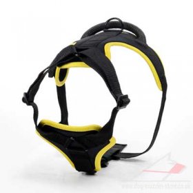 Yellow Black Dog Walking Harness with Handle S M L XL
