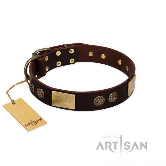 FDT Artisan Soft Brown Leather Dog Collar "Bow-Wow Effect"