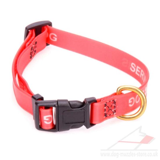 Red Dog Collar for Service Dogs Plastic Quick Release Brass Ring - Click Image to Close