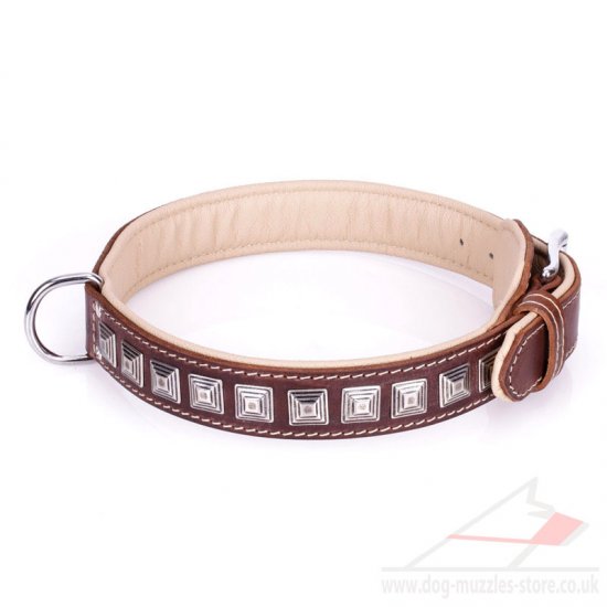"Pyramid" Stylish Brown Leather Studded Dog Collar