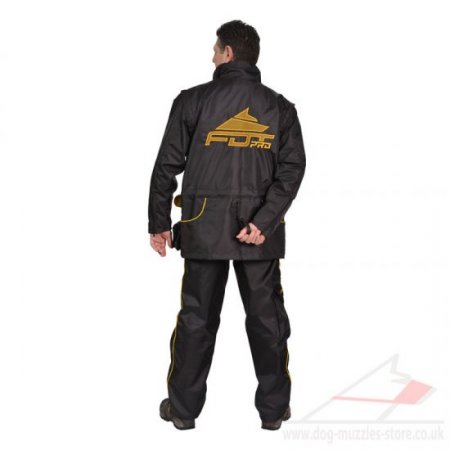 Black Nylon Dog Trainer Suit with Pockets and Adjustable Sleeves