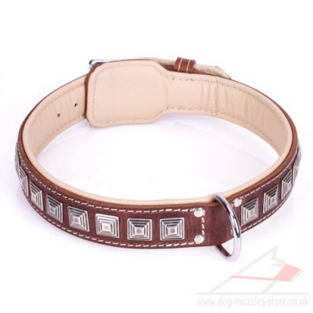 "Pyramid" Stylish Brown Leather Studded Dog Collar