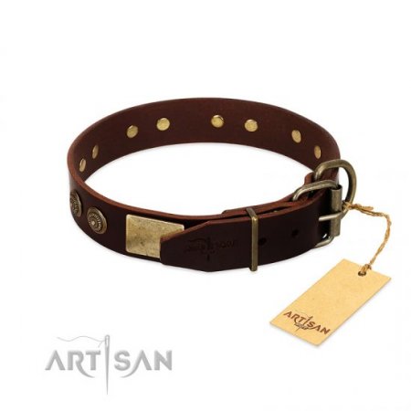 FDT Artisan Soft Brown Leather Dog Collar "Bow-Wow Effect"