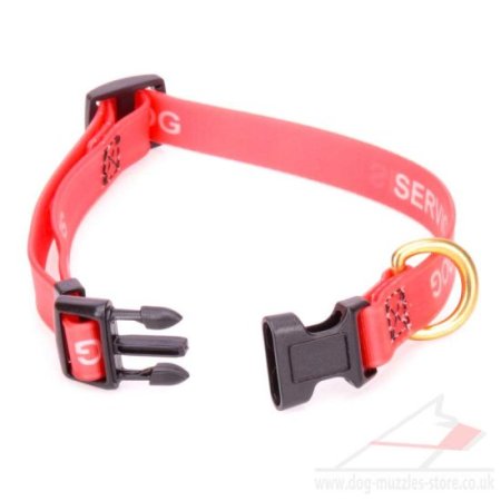 Red Dog Collar for Service Dogs Plastic Quick Release Brass Ring