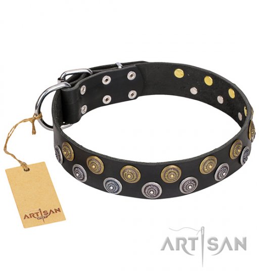Great Black Dog Collar with Studs FDT Artisan 'Romantic Breeze' - Click Image to Close