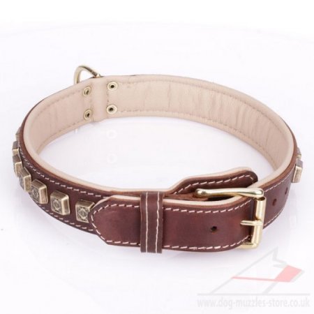 "Cube" Functional Brown Leather Studded Dog Collar