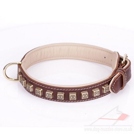 "Cube" Functional Brown Leather Studded Dog Collar