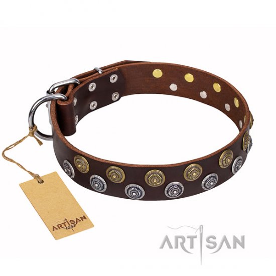 Best Designer Leather Dog Collar FDT Artisan 'Strong Shields' - Click Image to Close
