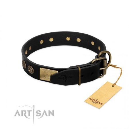 NEW! Black Leather Collar For A Dog "Chicci-Glam" FDT Artisan
