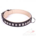 "Cube" Flexible Black Real Leather Dog Collar
