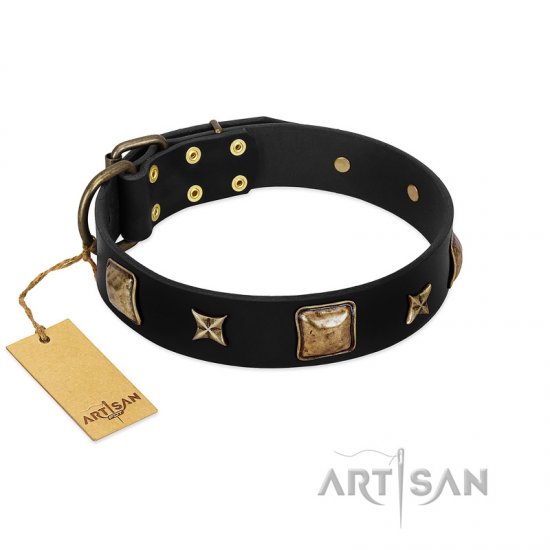 Black Leather Dog Collar With Stars