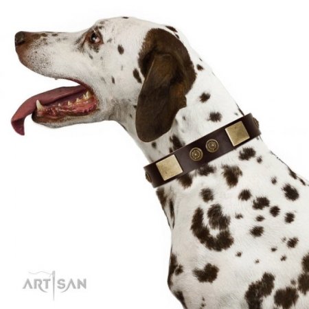 FDT Artisan Soft Brown Leather Dog Collar "Bow-Wow Effect"