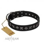 Splendid Black Dog Collar with Stars by FDT Artisan