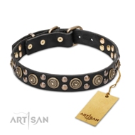 Impressive Soft Black Leather Dog Collar With Studs FDT Artisan