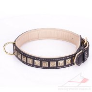 "Pyramid" Fashionable Black Leather Dog Collar With Studs