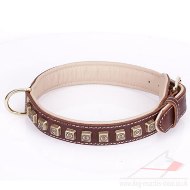 "Cube" Functional Brown Leather Studded Dog Collar