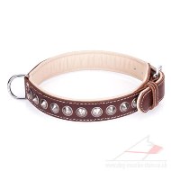 "Cone" Comfortable Brown Leather Dog Collars UK With Decorations