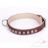 "Cube" High-Quality Brown Leather Dog Collar With Adornment