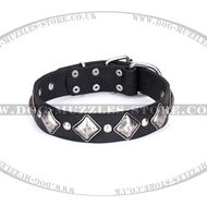 Retro-style Soft Leather Dog Collar with Rhomboid Plates Artisan