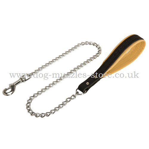 Chain Dog Leash with Leather Handle