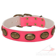 Designer Dog Collars Pink Leather with Brass Studs Designer Dog Collars Pink Leather with Brass Studs