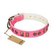 FDT Artisan Pink Leather Dog Collar with Flowers FDT Artisan Pink Leather Dog Collar with Flowers