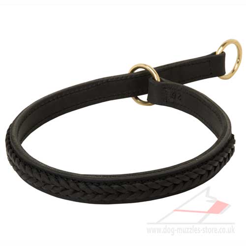 Leather dog collar with braided design