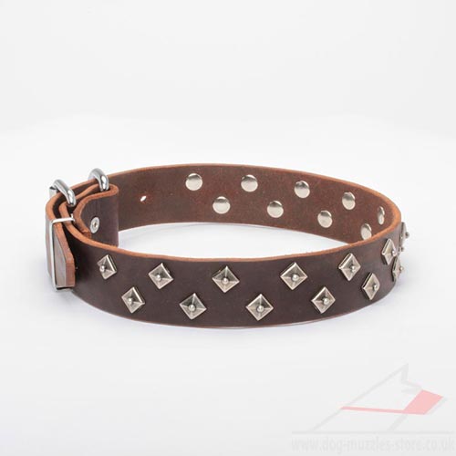 Brown Leather Dog Collar for Large Dogs