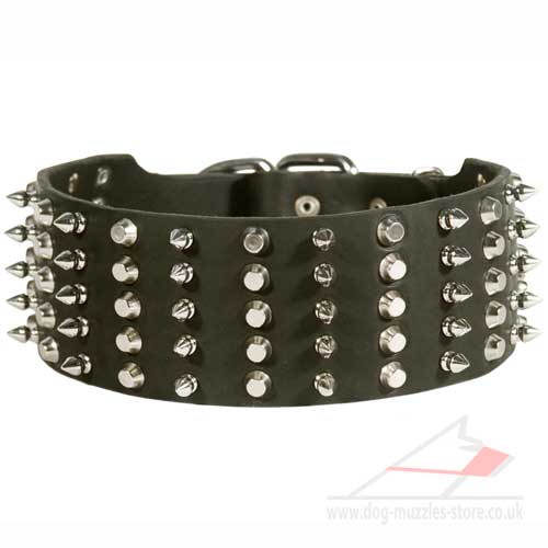 Extra Wide Dog Collar for Large Dog with Spikes and Pyramids - Click Image to Close