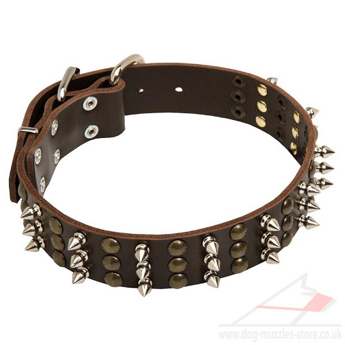 Spiked Designer Dog Collar War Style | New Leather Dog Collar - Click Image to Close