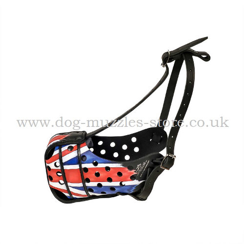 New Painted Leather Dog Muzzle K9 Special UK Union Jack Design - Click Image to Close