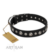 Luxury Black Leather Dog Collar with Studs FDT Artisan