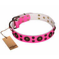 New Leather Dog Collar with Studs 'Pink Perfection' Artisan New Leather Dog Collar with Studs 'Pink Perfection' Artisan